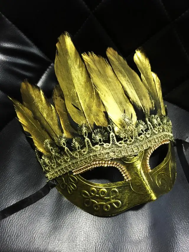 

Baroque Golden Feather Lace Exaggerated Fashion Private Party Mask Men's Mask