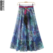 1 шт./лот ; сезон лето; большие размеры богемный стиль, шифон юбка Национальный повседневный тренд мм свободные длинные облегающая бюст юбка