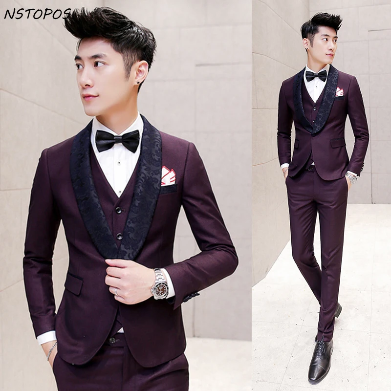 Luxury Wine Red Suit Autumn Winter Baroque Tuxedo Dress Suits Slim Fit ...