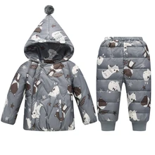 Зимняя куртка для мальчика, комплект из 2 предметов, зимний комбинезон для девочки, милый полярный медведь, зимняя одежда, штаны, верхняя одежда, детские пальто