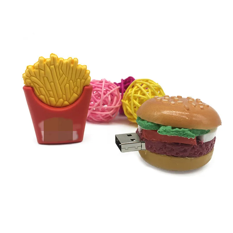 

cartoon french fries food u disk 2.0 4GB 8GB 16GB 32GB 64GB hamburger pendrive shape flash drive memory stick free shipping