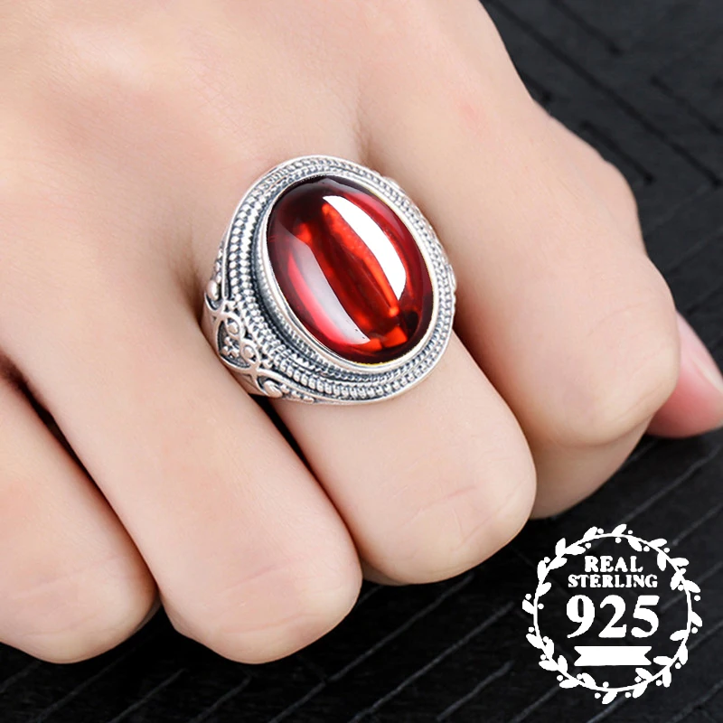 

12*14mm NOT FAKE S925 Sterling Silver Australia Ruby Rings good taste Rings handicraft Gemstone Retro Chalcedony
