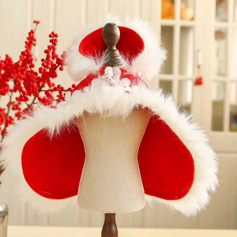 Зимняя одежда для собак, роскошная накидка для собак на год, пальто для собак, французская одежда для бульдога для маленьких собак, костюм для щенков, Ropa Perro - Цвет: Красный