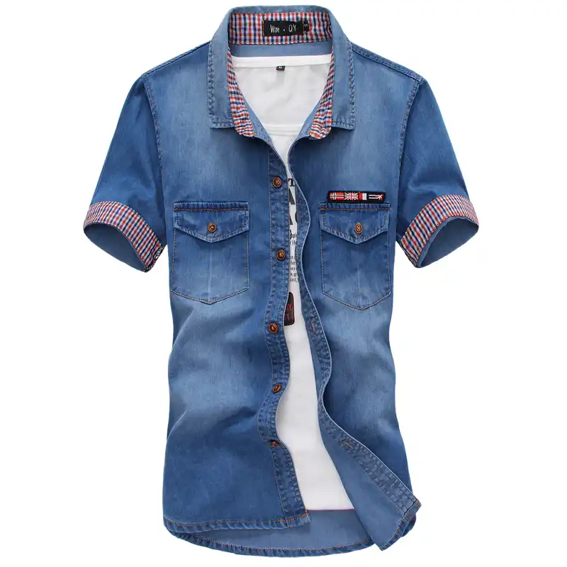 plus size short sleeve denim shirt