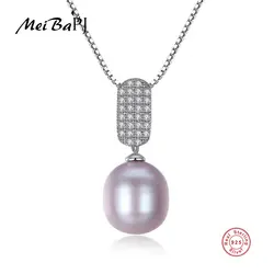 [MeiBaPJ] Настоящее пресноводного жемчуга простой личности геометрический кулон Цепочки и ожерелья 925 чистого серебра ювелирных украшений для