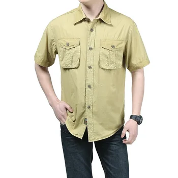 

Summer Shirt Male Mens Shirts Military Casual Loose Shirt Men Short Sleeve Solid Color Cotton Soft Camisa Masculina Men Shirt