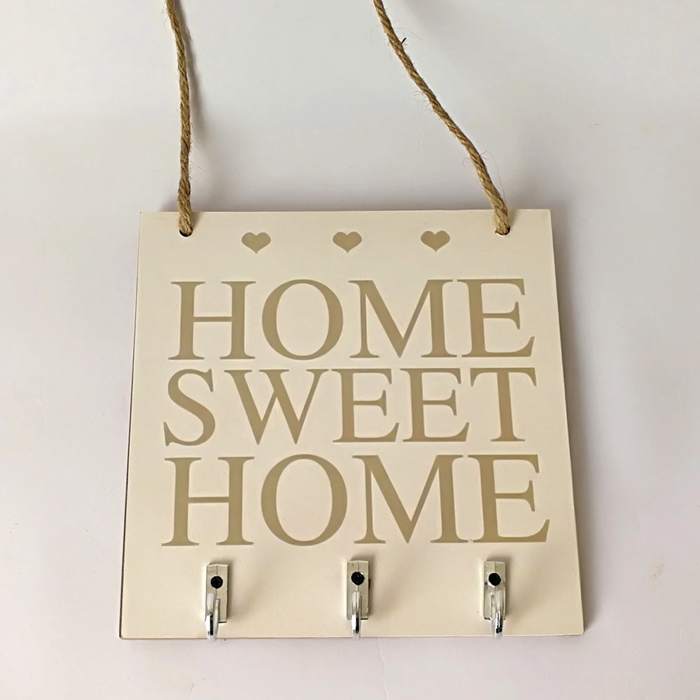 

Wooden Square Decoration Board Home Sweet Home Rustic Wood Hanging Plaque Sign With Hooks With Key Hanger Furnishing Decoration