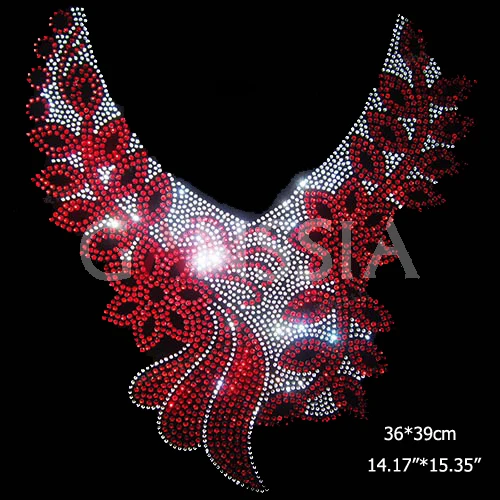 

3pcs/lot Red flower pattern hotfix rhinestone for neckline Motif rhinestone garment DIY (ss-4574)