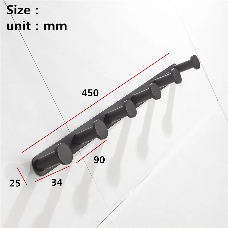 SUS304 нержавеющая сталь аксессуары для ванной комнаты Набор Черный Матовый держатель для бумаги халат крючок для зубной щетки держатель полотенце бар аксессуары для ванной комнаты - Цвет: 6-hook