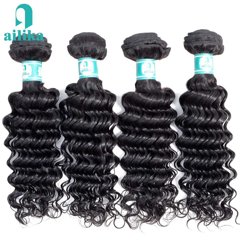 AILIKA Hair Peruvian Deep Wave Bundles Deal Can Buy 1/3/4 Bundles 100% Non Remy Human Hair Extensions Peruvian Hair Bundles