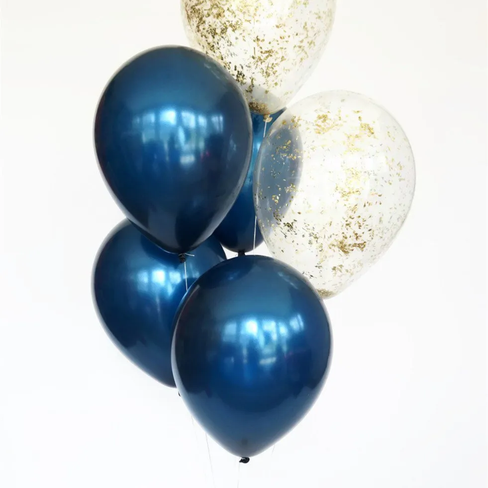 

6pcs Pearl Navy and Gold Paper Scrap Balloon Bunch 12inch Balloons with Gold Confetti Perfect for Wedding Floor or Table Decor