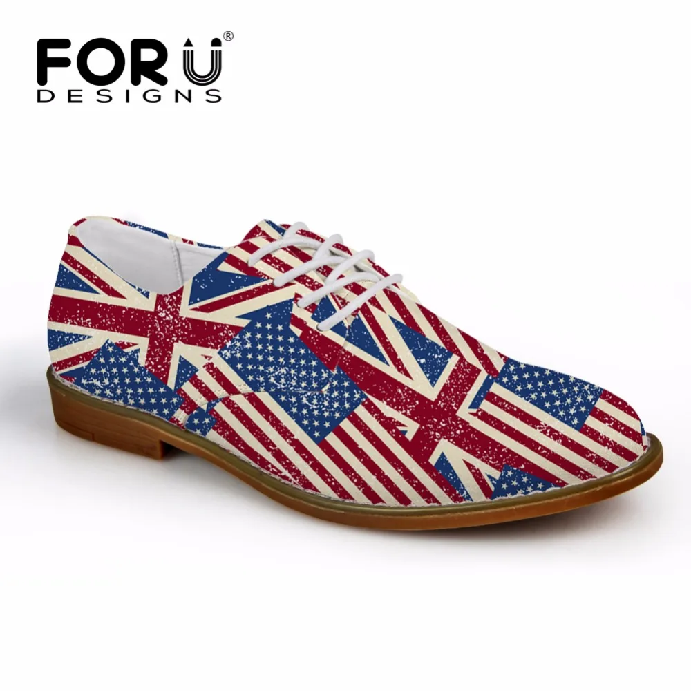 

FORUDESIGNS Spring Autumn Men Shoes UK USA Flags Puzzle Oxford Shoes for Men Soft Lace-up Male Leisure Leather sapato masculino