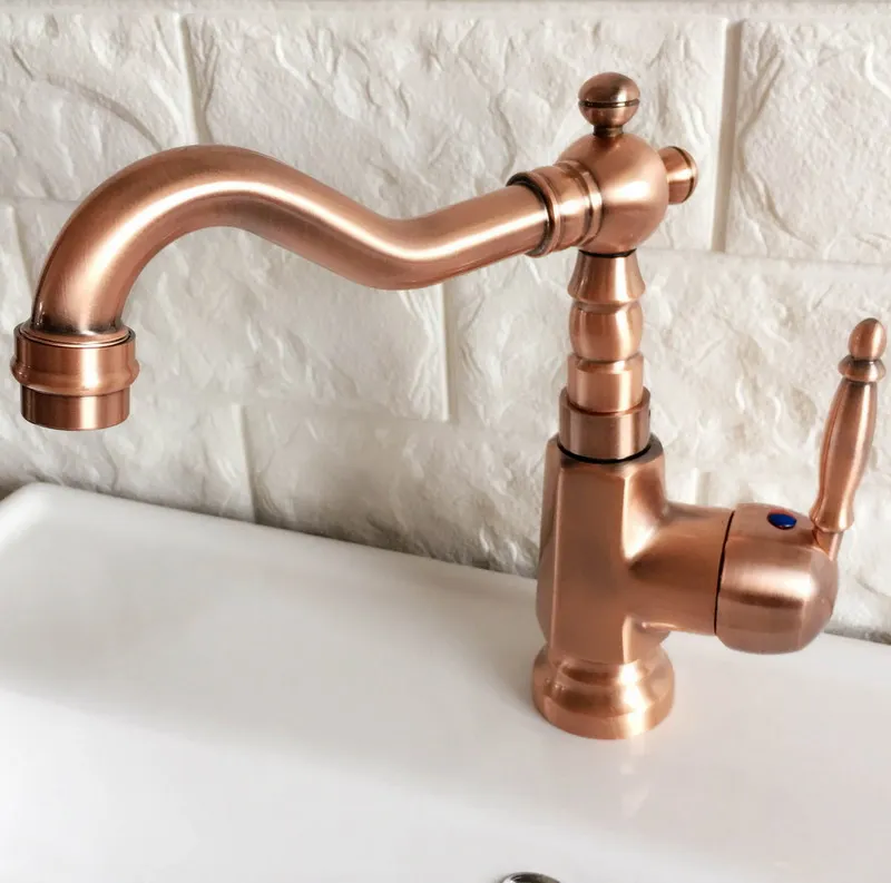 Swivel Spout Water Tap Antique Red Copper Single Handle Single Hole Kitchen Sink & Bathroom Faucet Basin Mixer Tap anf397