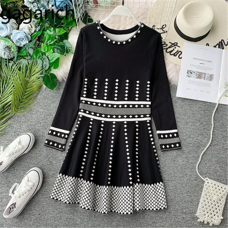 

Gagarich Women Dress 2019 Autumn Winter Long Sleeve O-neck Black Knitted A-line Elegant Midi Ladies Dresses Formal Vestidos