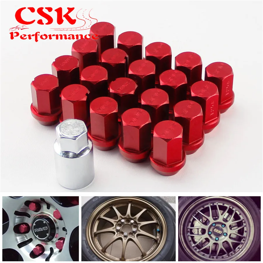 M12X1.25MM 20 Pieces Aluminum Closed Ended Lug Nuts with Locking Key