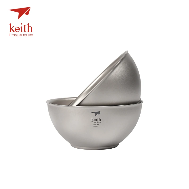 Keith titanio 250 ml cuencos conjunto ultraligero Camping vajilla portátil de viaje doble pared titanio puro cuencos 2 piezas