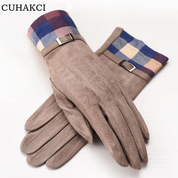 

CUHAKCI Womens Winter Gloves Suede Screen Gloves Ladies Warm Plaid Mittens Polyester Keep Hands Elegant Gifts Girls Mittens New