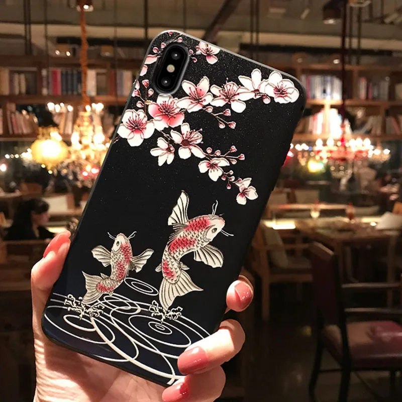 Японское крепление Fuji Koi чехол для телефона для iPhone X 8 7 6S Plus Capa мягкая задняя крышка из ТПУ для iPhone XS MAX XR 11 Pro Max чехол Coque