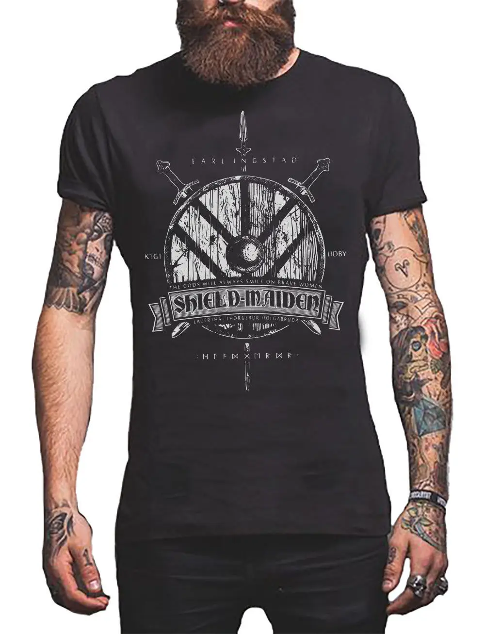 

2018 New Fashion Brand Clothing Viking Shield Maiden T-Shirt Norse Gods Men's Shirt Round Neck Clothes