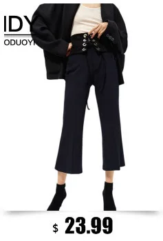 HDY Haoduoyi Fashion Black Women Casual Ankle-Length Pants Female High Waist Peg Trousers Wide Legs Lady Loose Bottoms