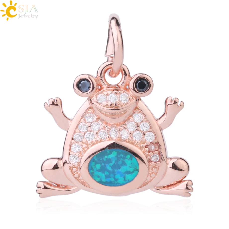 

CSJA Frog Cute Animal Connector CZ Tiny Zircon Opal Accessories Fit Bracelet Charm Pendant for Women Girls DIY Jewelry Gift F883