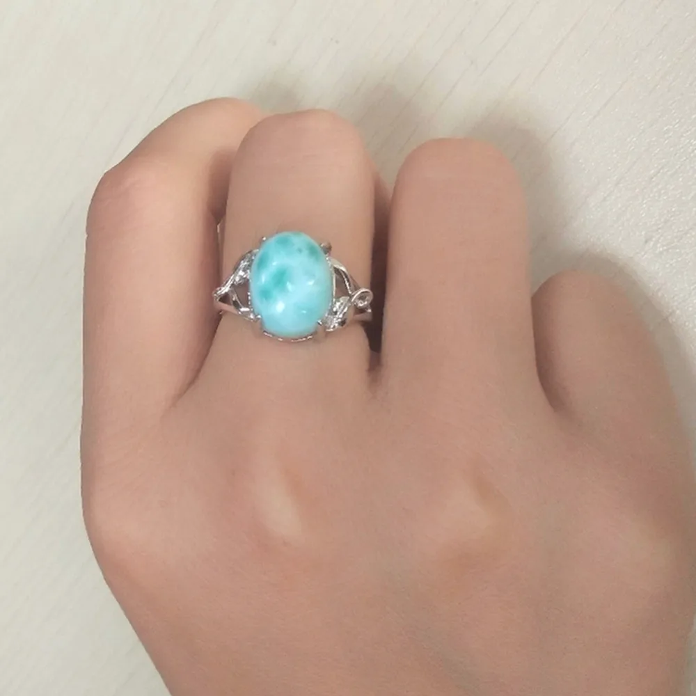 Big Stone Larimar Rings Woman Ladies Engagement Rings with Natural Larimar Gemstone, 925 Sterling Silver Jewelry Gift for Her Big Stone Larimar Rings Woman Ladies Engagement Rings with Natural Larimar Gemstone, 925 Sterling Silver Jewelry Gift for Her