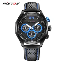 RISTOS Marque Sport Calendrier Étanche Hommes Montre Mode Casual En Cuir Montres À Quartz Hommes Hodinky Reloj Hombre 2016 Saati