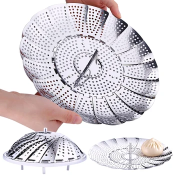 

Retractable Stainless Steel Food Fruit Vegetable Drain Basket Pan Steamer Poacher Cooker Steaming Tray Folding Steamer Bowl