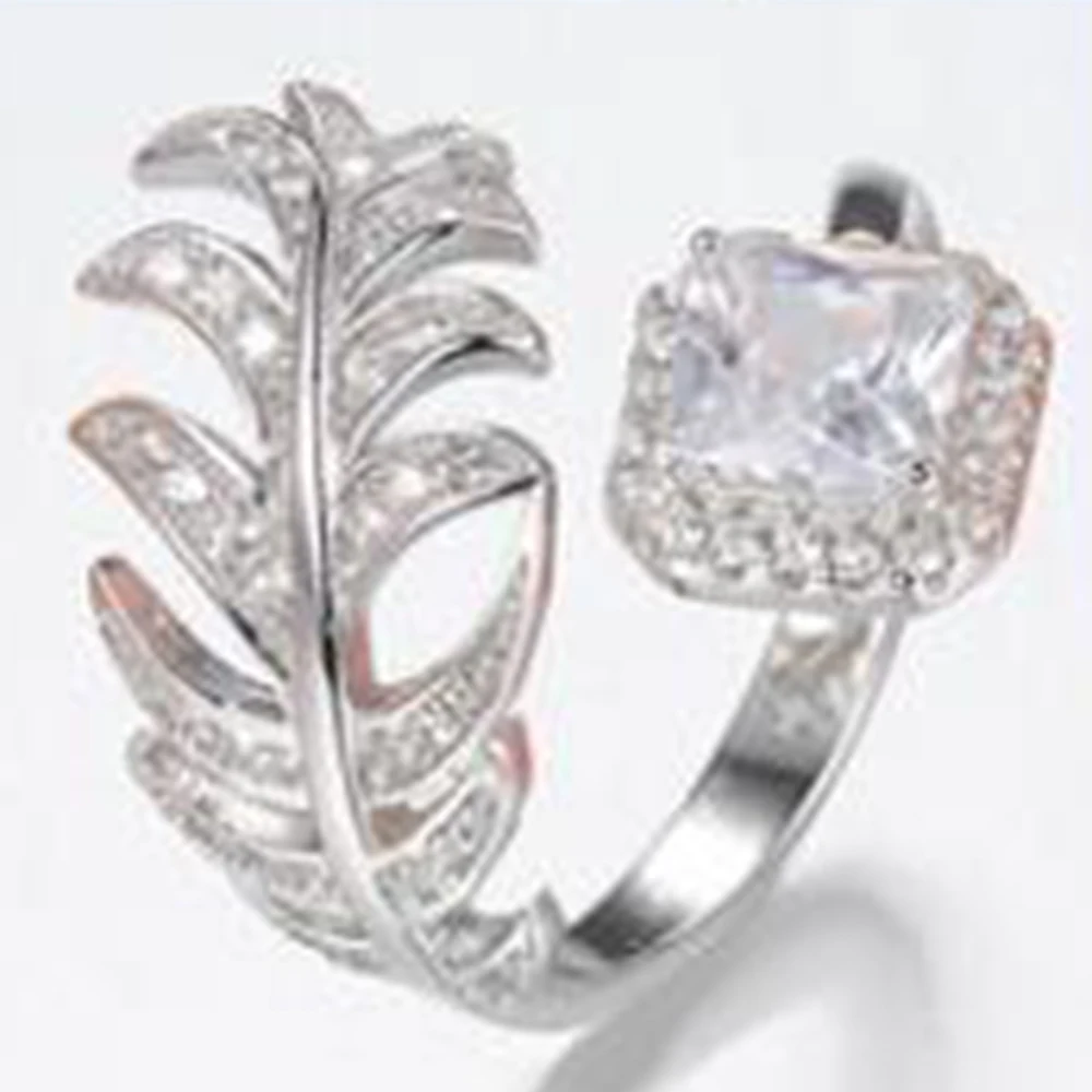 

NEW 100% 925 Sterling Silver Feather Jewel Opening Adjustable Ring Suitable for Women's Gift Simple Fashion Original