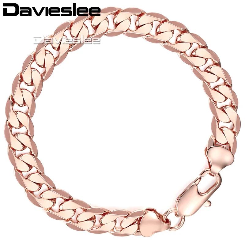 

Davieslee Womens Mens Bracelet Chain 585 Rose Gold Filled Curb Wholesale Bracelet for Men Women Jewelry Gift 9mm 7-10inch LGB157