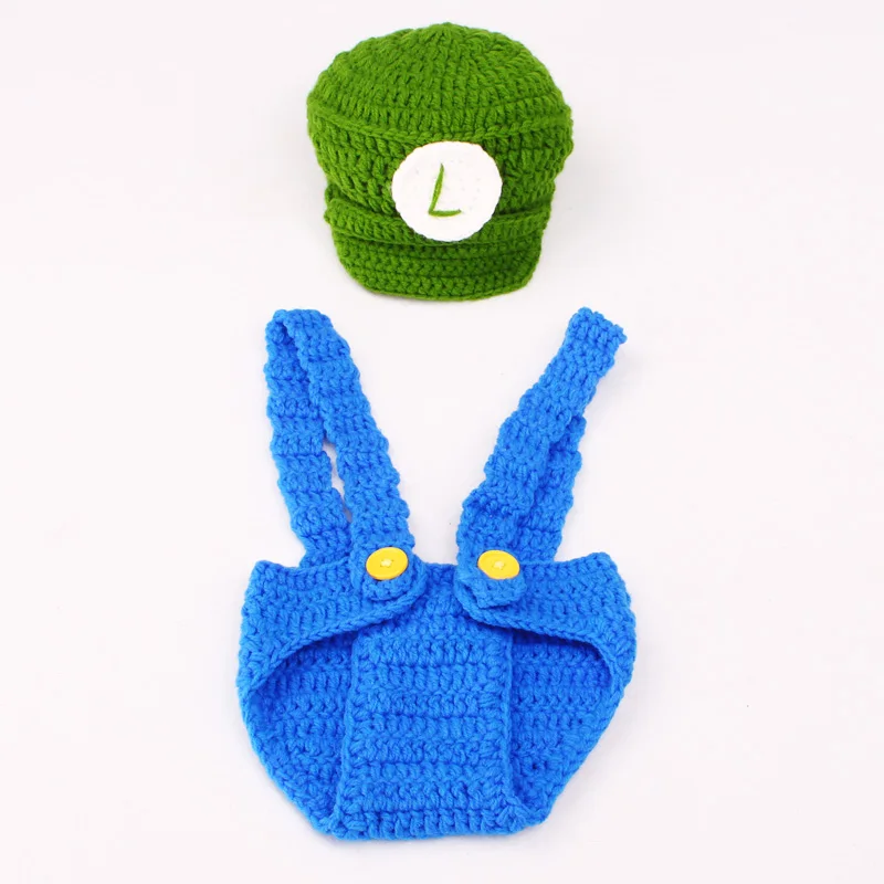 Super Mario baby photography suit Newborn Knit Crochet Clothes Photo Prop outfit