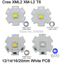 1x Cree XLamp XML2 XM-L2 T6 холодный белый нейтральный белый теплый белый 10 Вт высокое Мощность светодио дный излучатель бисера w/белый PCB 12 мм 14 мм 16 мм