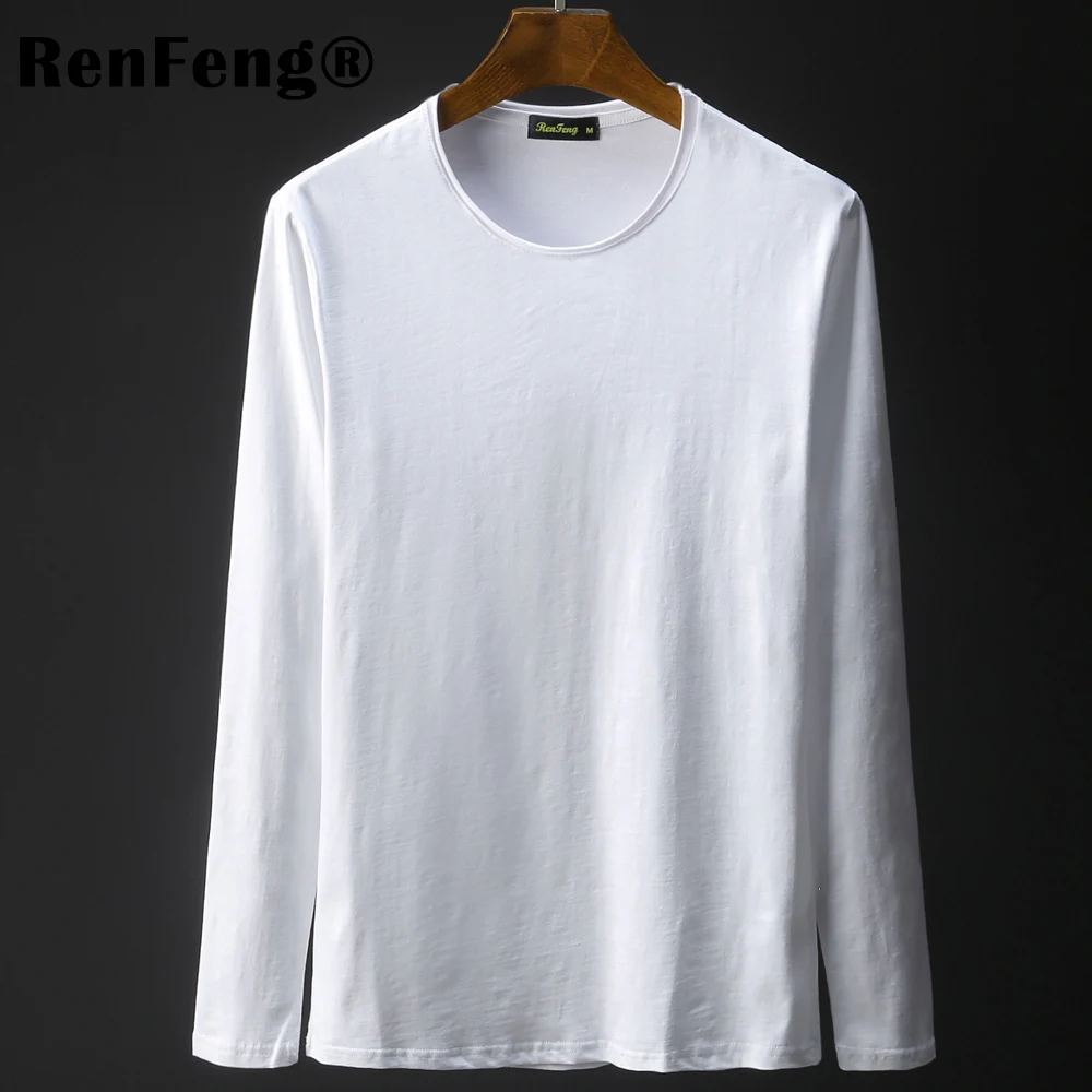 Bamboo cotton autumn long-sleeved t-shirt men's V-neck solid color white bottoming shirt men's clothing Undershirt Man Underwear (2)