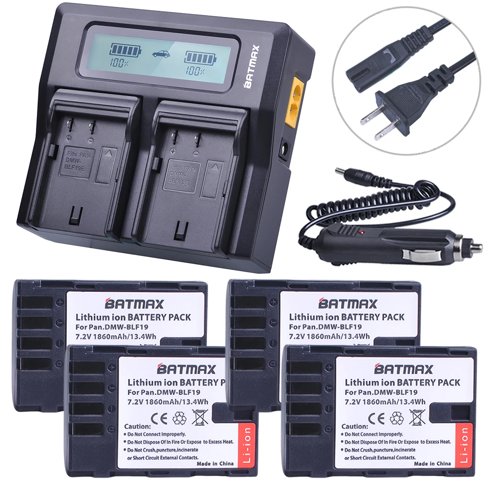 Batmax 4Pc DMW-BLF19 DMW DMW-BLF19e Replacement Battery akku+LCD Rapid Dual Charger for Panasonic Lumix GH3 GH4 GH5 DMW-BLF19PP |