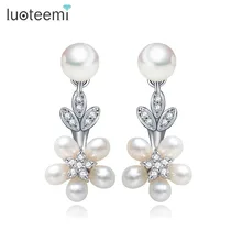 LUOTEEMI Luxury 5pcs Natural Freshwater Pearls Statement Stud Earrings For Women Noble Bijoux Bridesmaid Wedding Jewelry Gift