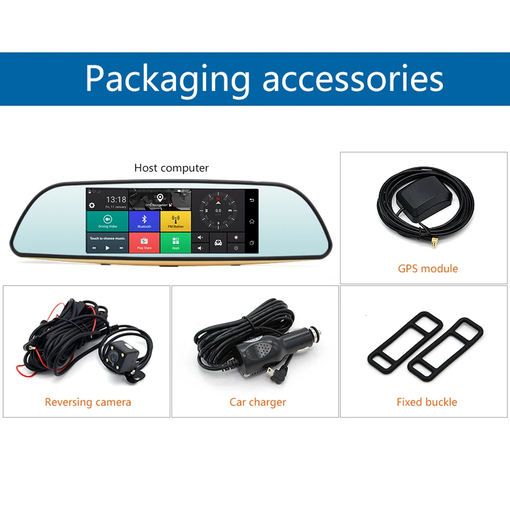 Junsun Android 5.0 Car DVR 3G Rearview Mirror Dual Lens Recorder Camera Full HD 1080P Dash Cam 6.5\