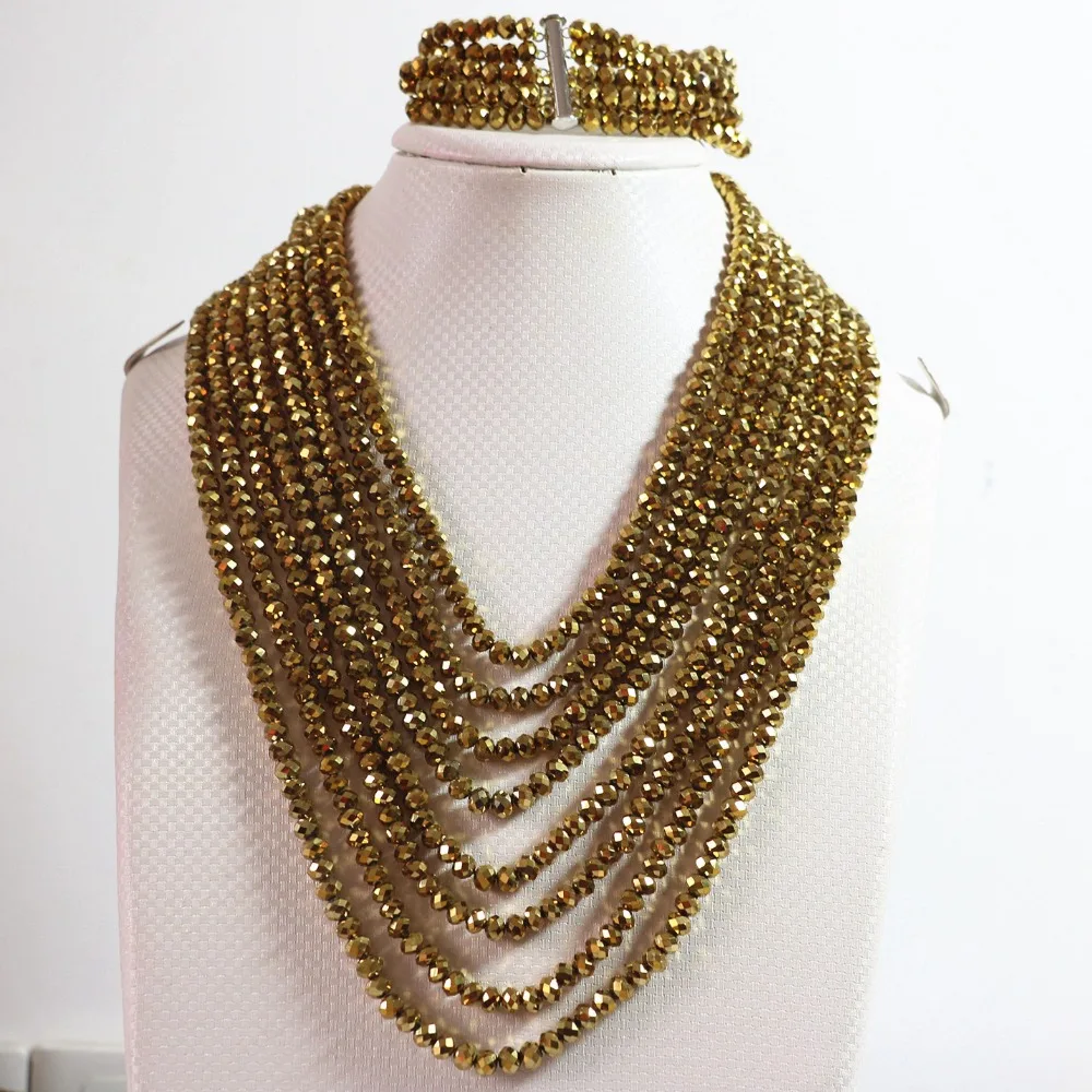 

HOT!!fashion multicolor crystal glass 4x6mm beads jewelry set 8 rows chain nacklace 5 rows bracelet beads B848-B855