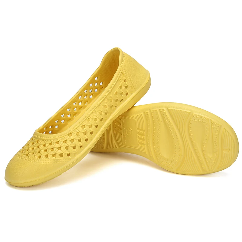 Летние шлепанцы; женские вьетнамки на полой подошве; дышащая повседневная обувь без задника; женские пляжные сандалии; пляжные сабо; Zapatos De Mujer - Цвет: Цвет: желтый