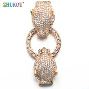 

21*50mm Brass Cubic Zirconia Lepoard Clasps Hooks for DIY Jewelry Findings Accessories, Mixed Color, Model: VK69