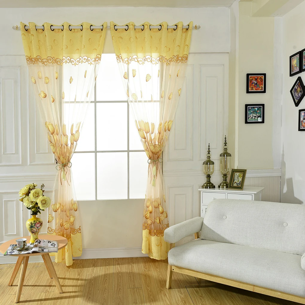 Beautiful Bedroom Living Room Decoration Tulip Flowers Sheer Curtain