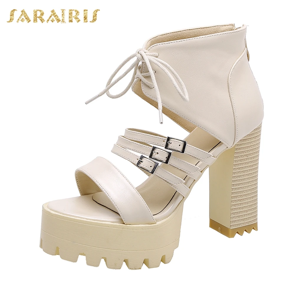

Sarairis 2019 Fashion Gladiator Sandals Shoes Woman Summer lace-up Platform High Heels Sandals Woman Shoes Large Size 32-42