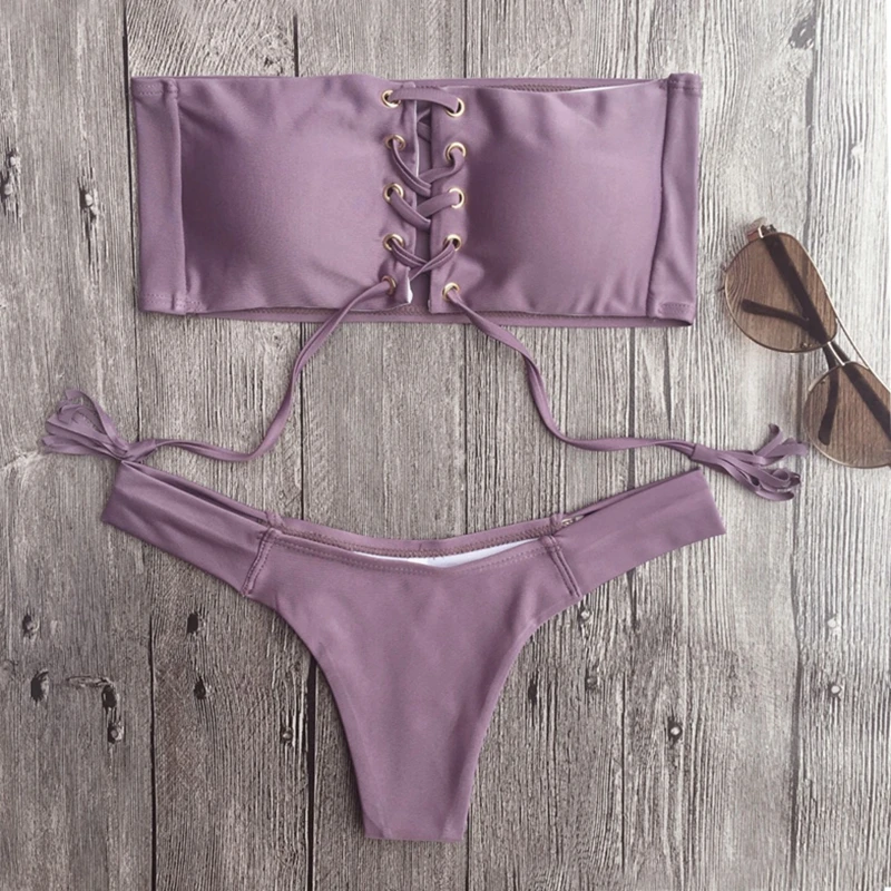 2018 Bikini Set Women Swimsuit Sexy Strapless Lace Up Swimwear (3)