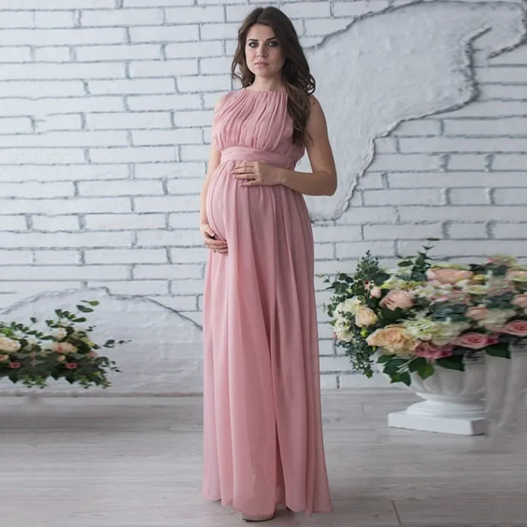 Платье для беременных модное платье для беременных для фотосессии три четверти платье с круглым вырезом в богемном стиле Вечерние платья - Цвет: pink