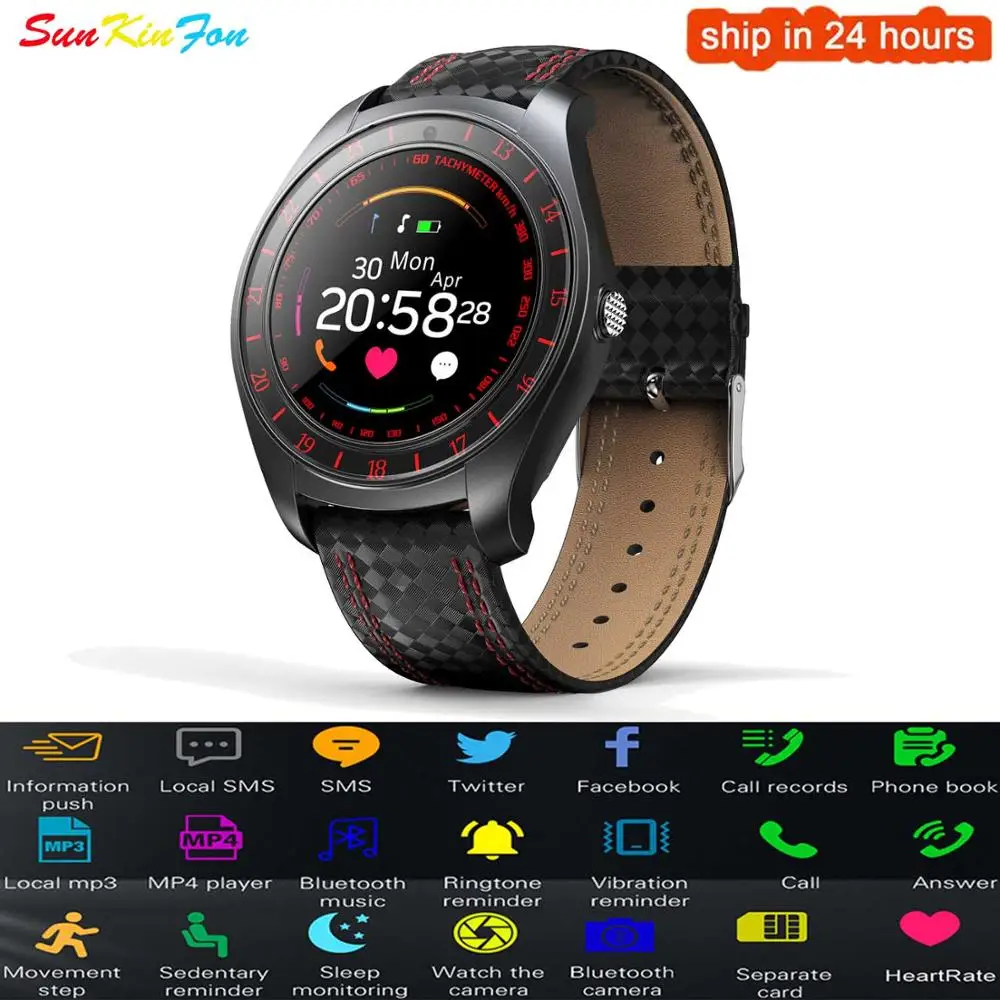 Bluetooth Смарт-часы, телефон, шагомер, монитор сердечного ритма, sim-карта, спортивные Смарт-часы для huawei Honor 9i Play 10 V10 9 6A P8 Lite - Цвет: Red with Black