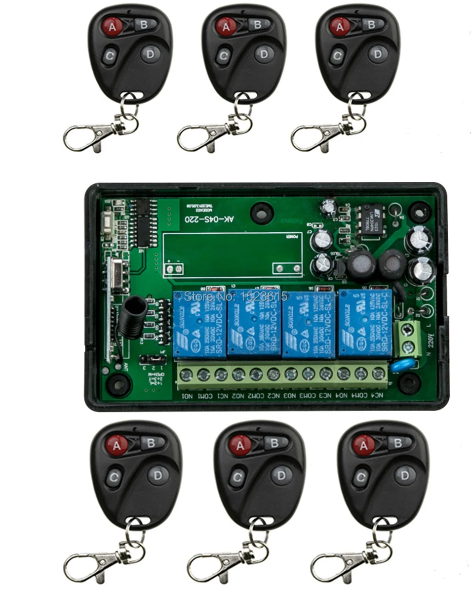 85v250V 4CH RF Wireless Remote Control Relay Switch Security System Garage Doors, Electric