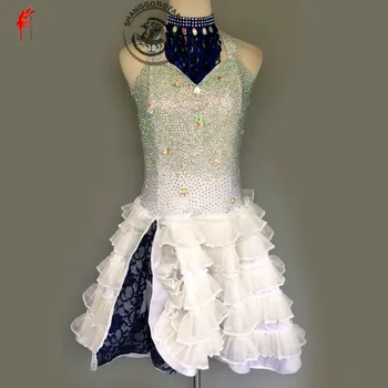 

Women luxury Rhinestones latin dance clothing spandex sleeves latin dance dress lady latin dance dress girls performance clothes