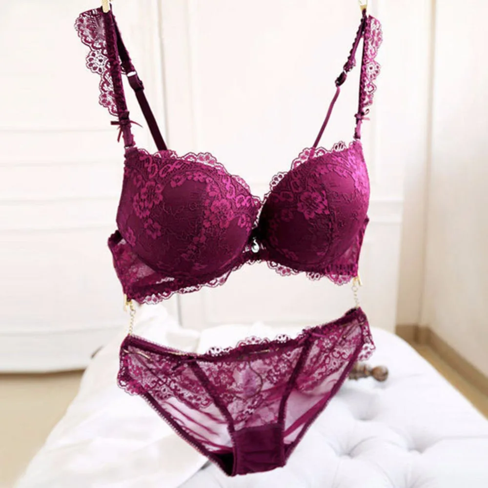 Deep V 32B-36B Sexy Push Up Lace Bra Set Womens Lingerie Underwear Underwire T7