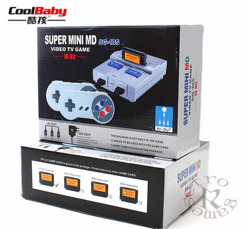 

2018 SPUER mini MD16 SG-105 16BIT AV output family games TV video game console with free 167 sega games can insert games card