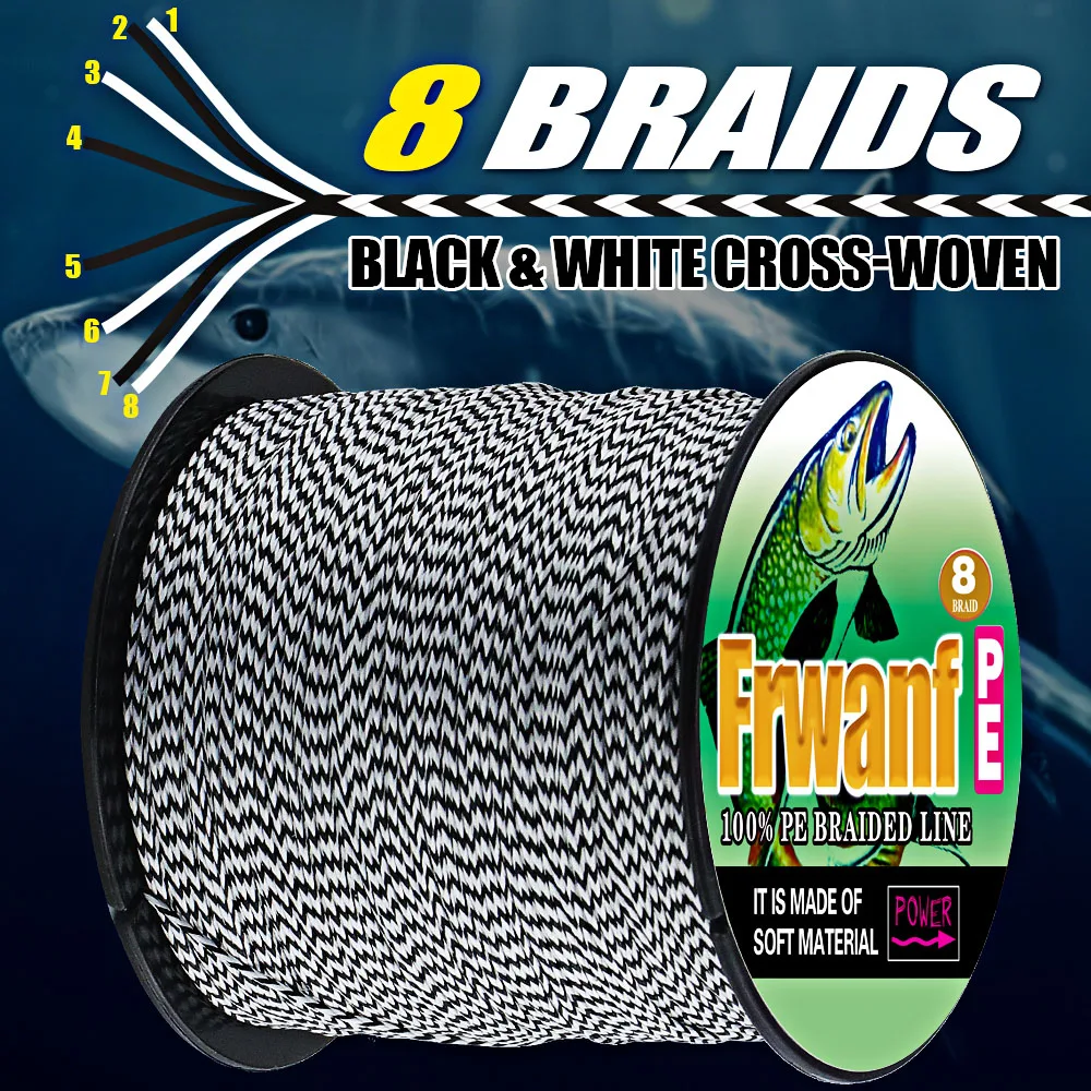 

Frwanf 100M 150LB 8X FISHING Brand Super Strong Japan Multifilament PE braided fishing line 8 Strand 0.8mm black&white braided