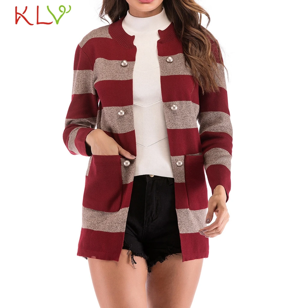 

Women Jacket Knitted Striped Long Sleeve Long Sweater Windbreaker Winter Casual 2019 Overcoat Casaco Feminino Girls Coats 19Jul